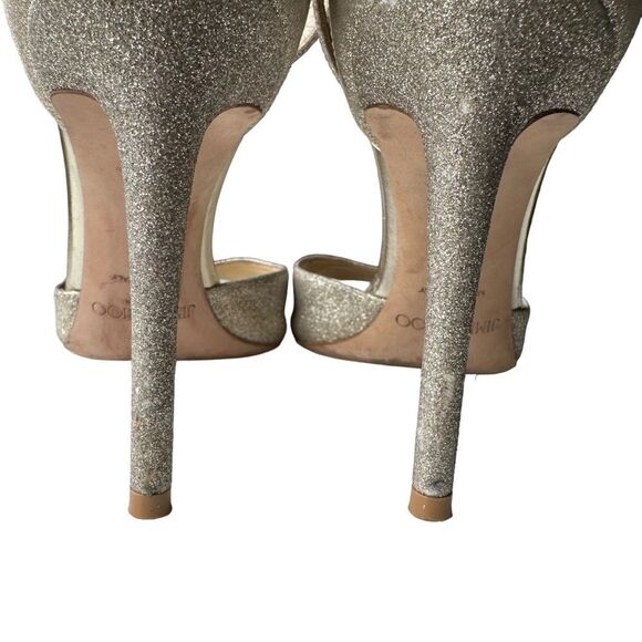 Jimmy Choo Annie 85mm Glitter Sandals Platinum Ice Size 37 - Picture 10 of 11